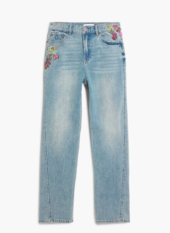 DESIGUAL Blue Straight floral jeans for Women | Best Price UAE